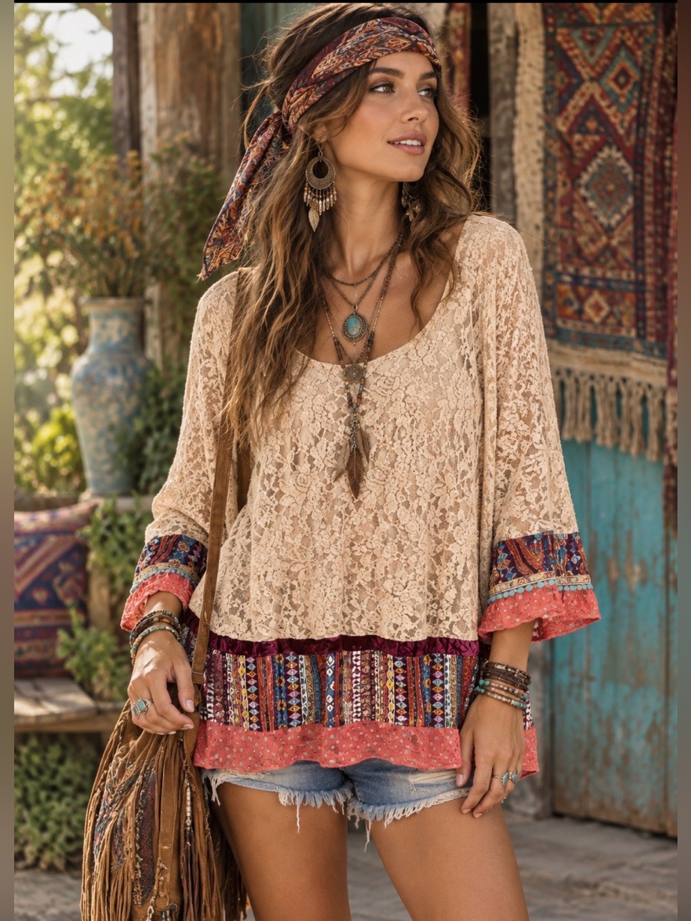 Ivy Jane Sheer Lace Bohemian Style Tunic Top